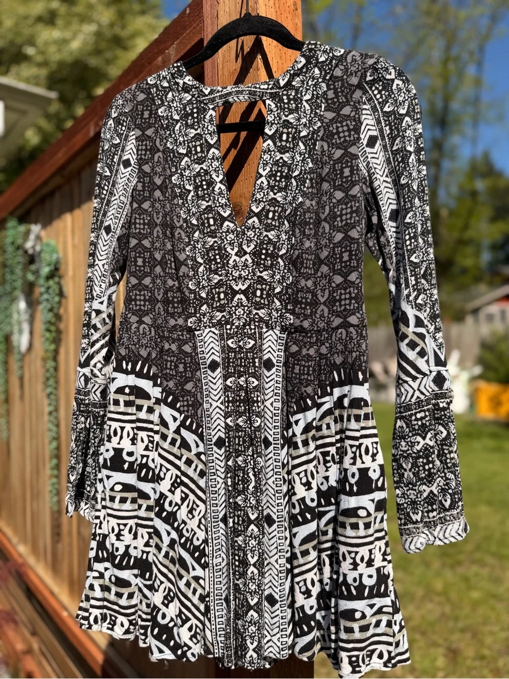 Free People Black and White Printed Long Sleeve Dress - Picture 3 of 6